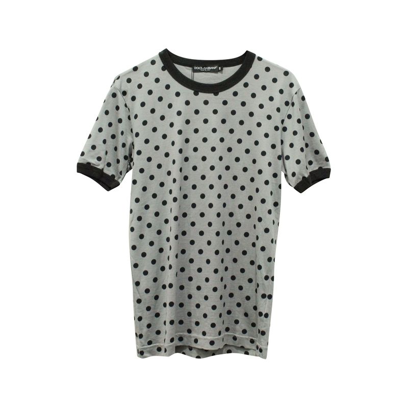 Dolce & Gabbana Polka Dot Crew Neck Shirt In Grey Cotton